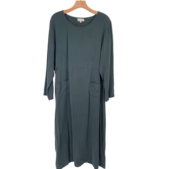 J Jill green Tencel maxi Dress  Pockets Long Sleeves size XL womens - Picture 1 of 12